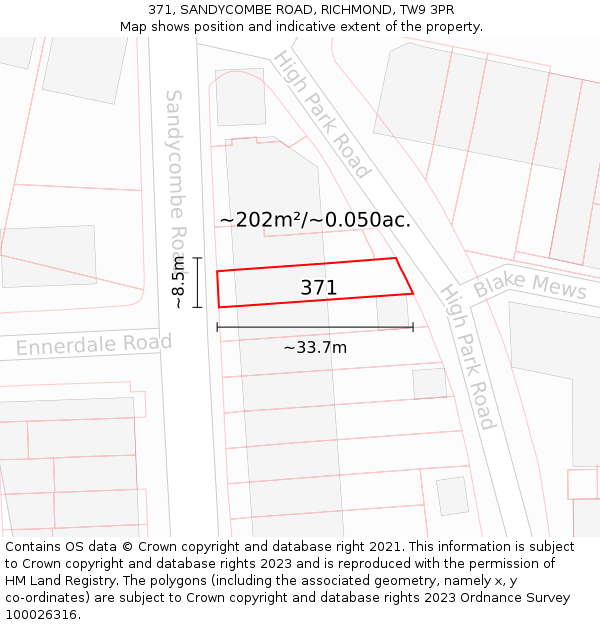 371, SANDYCOMBE ROAD, RICHMOND, TW9 3PR: Plot and title map