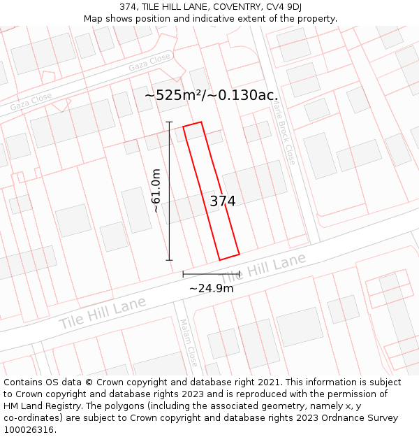 374, TILE HILL LANE, COVENTRY, CV4 9DJ: Plot and title map
