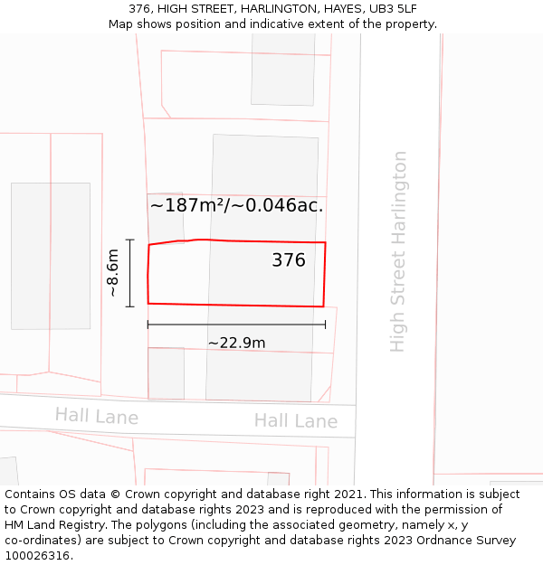 376, HIGH STREET, HARLINGTON, HAYES, UB3 5LF: Plot and title map