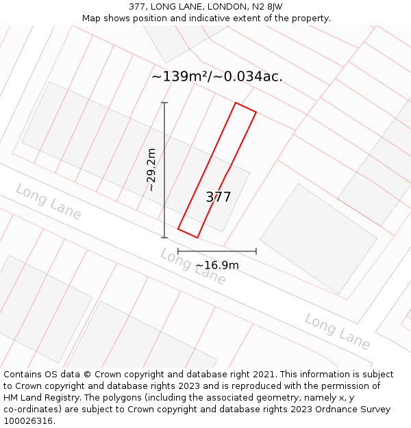 377, LONG LANE, LONDON, N2 8JW: Plot and title map