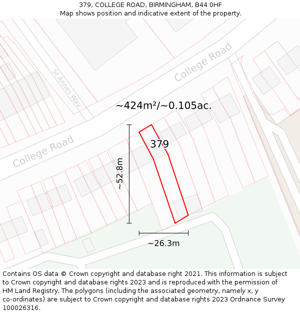 379, COLLEGE ROAD, BIRMINGHAM, B44 0HF: Plot and title map