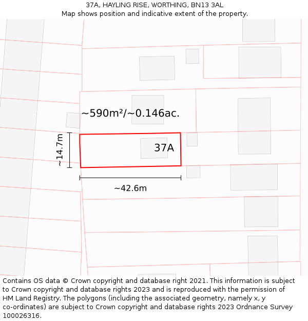 37A, HAYLING RISE, WORTHING, BN13 3AL: Plot and title map