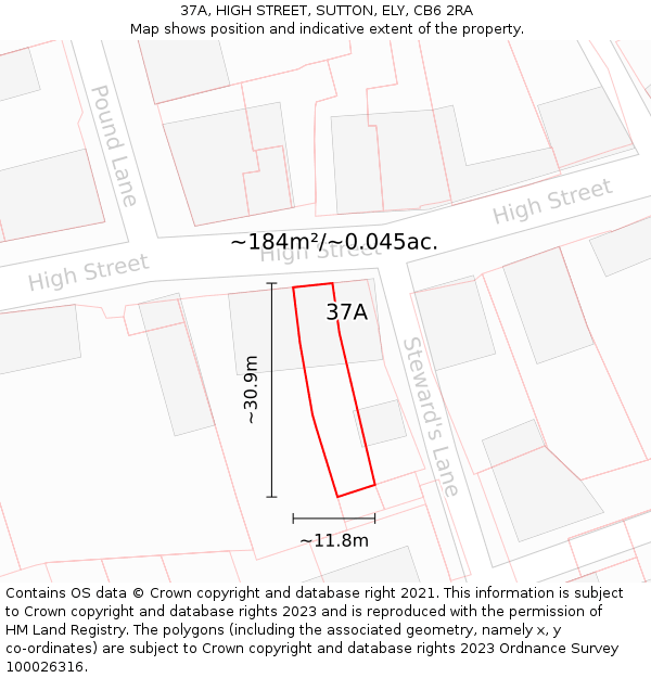 37A, HIGH STREET, SUTTON, ELY, CB6 2RA: Plot and title map