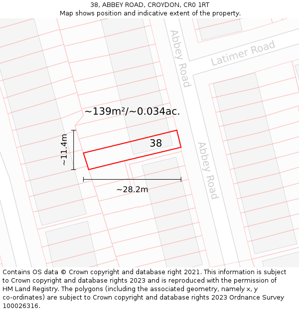 38, ABBEY ROAD, CROYDON, CR0 1RT: Plot and title map