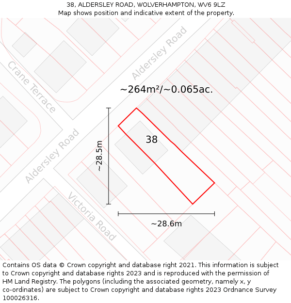 38, ALDERSLEY ROAD, WOLVERHAMPTON, WV6 9LZ: Plot and title map