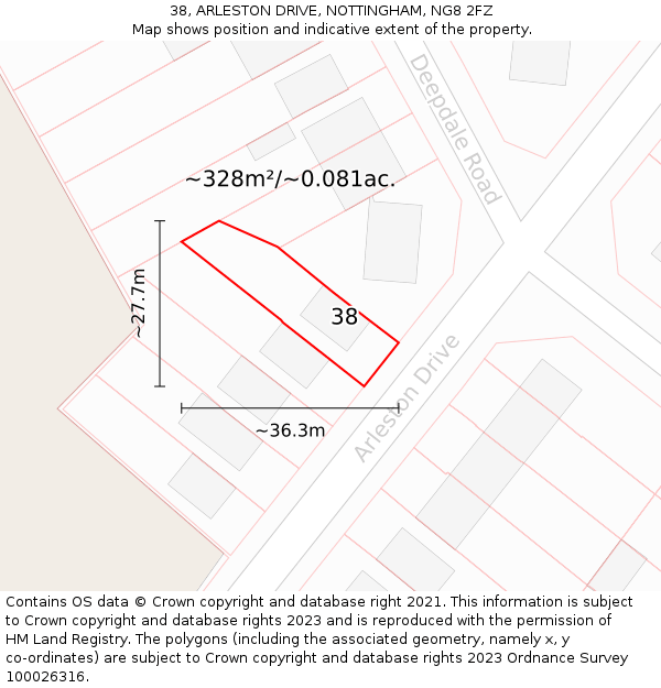 38, ARLESTON DRIVE, NOTTINGHAM, NG8 2FZ: Plot and title map