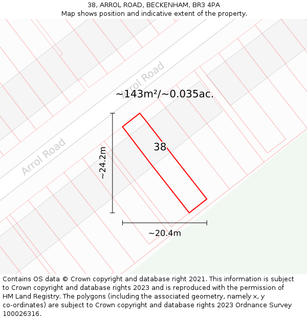 38, ARROL ROAD, BECKENHAM, BR3 4PA: Plot and title map