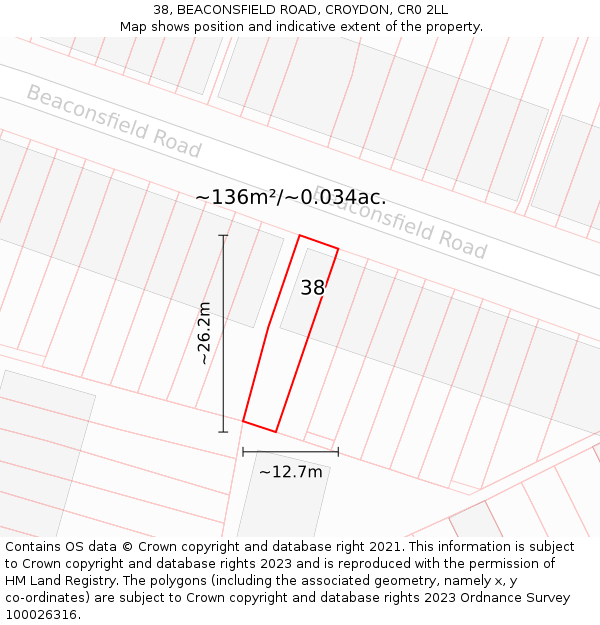 38, BEACONSFIELD ROAD, CROYDON, CR0 2LL: Plot and title map