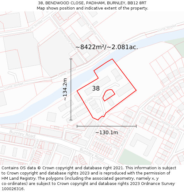 38, BENDWOOD CLOSE, PADIHAM, BURNLEY, BB12 8RT: Plot and title map