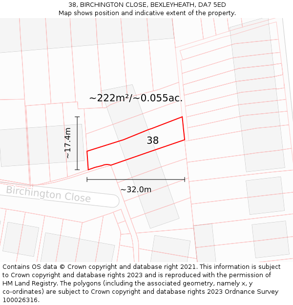 38, BIRCHINGTON CLOSE, BEXLEYHEATH, DA7 5ED: Plot and title map