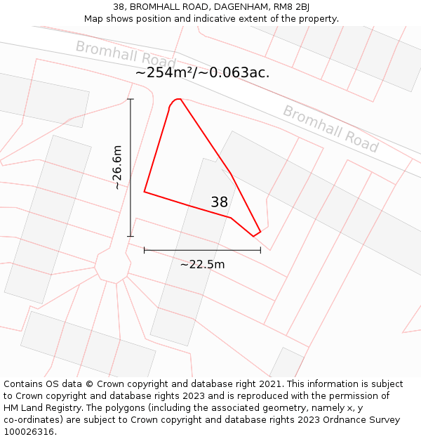 38, BROMHALL ROAD, DAGENHAM, RM8 2BJ: Plot and title map