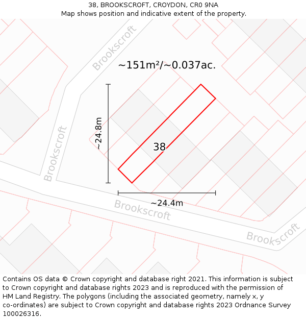 38, BROOKSCROFT, CROYDON, CR0 9NA: Plot and title map