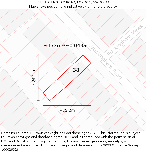 38, BUCKINGHAM ROAD, LONDON, NW10 4RR: Plot and title map