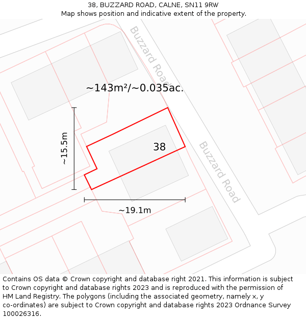 38, BUZZARD ROAD, CALNE, SN11 9RW: Plot and title map
