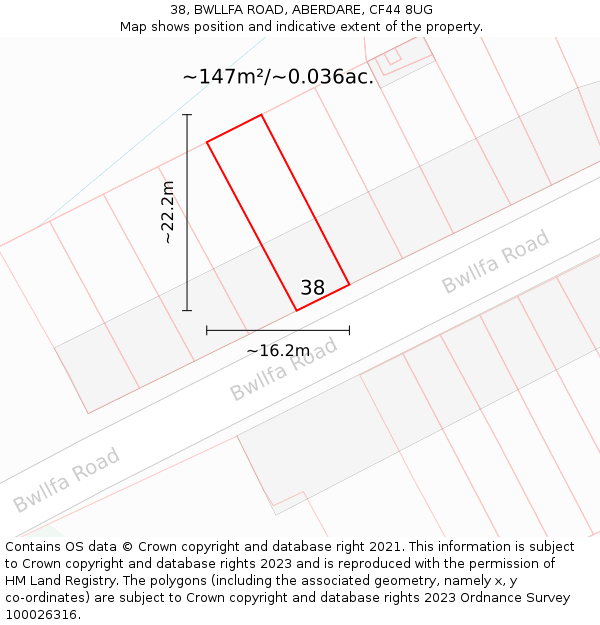 38, BWLLFA ROAD, ABERDARE, CF44 8UG: Plot and title map