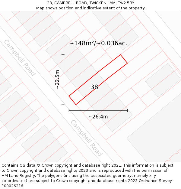 38, CAMPBELL ROAD, TWICKENHAM, TW2 5BY: Plot and title map