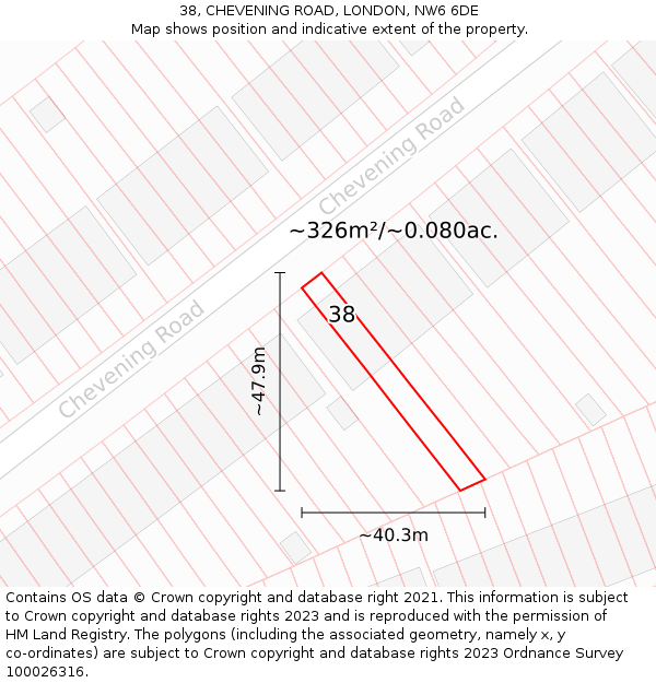 38, CHEVENING ROAD, LONDON, NW6 6DE: Plot and title map