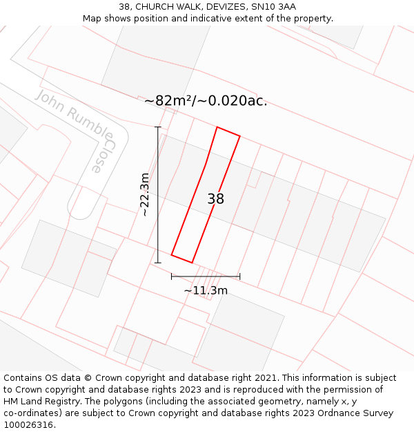 38, CHURCH WALK, DEVIZES, SN10 3AA: Plot and title map