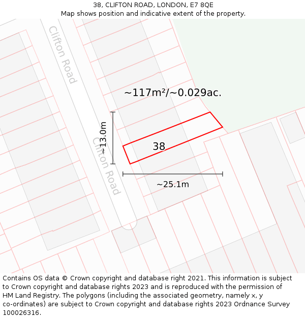 38, CLIFTON ROAD, LONDON, E7 8QE: Plot and title map
