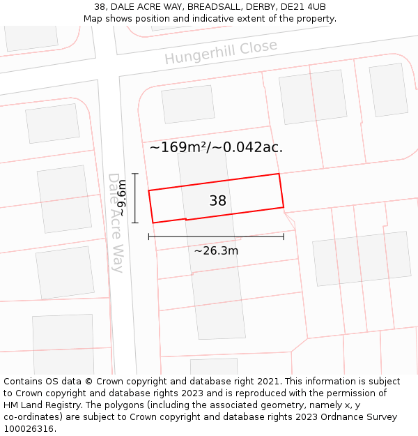 38, DALE ACRE WAY, BREADSALL, DERBY, DE21 4UB: Plot and title map