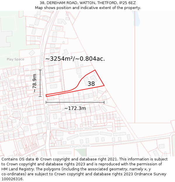38, DEREHAM ROAD, WATTON, THETFORD, IP25 6EZ: Plot and title map