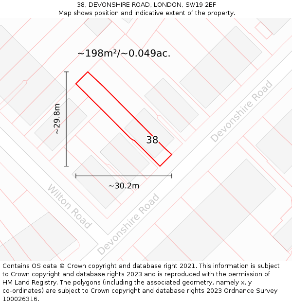 38, DEVONSHIRE ROAD, LONDON, SW19 2EF: Plot and title map
