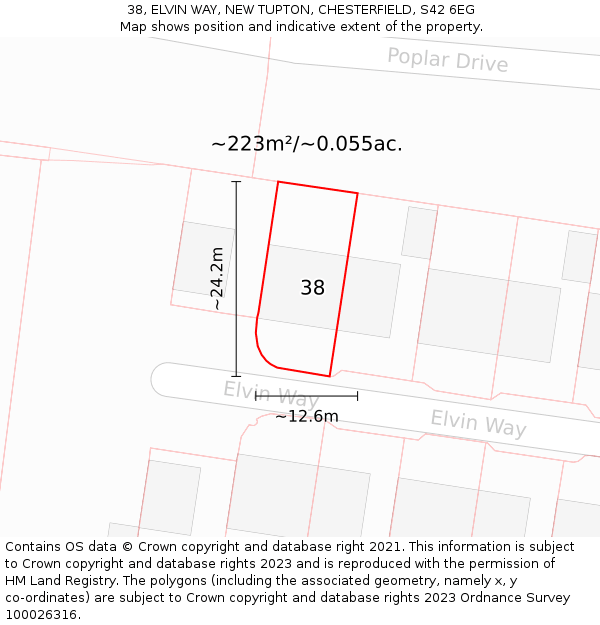 38, ELVIN WAY, NEW TUPTON, CHESTERFIELD, S42 6EG: Plot and title map