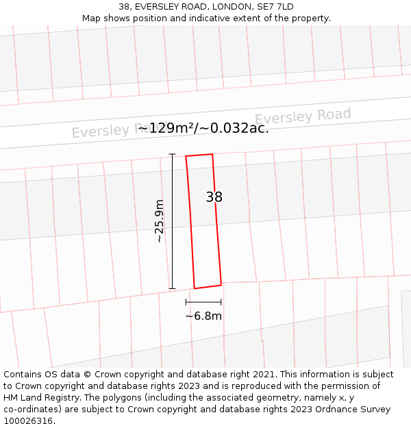 38, EVERSLEY ROAD, LONDON, SE7 7LD: Plot and title map