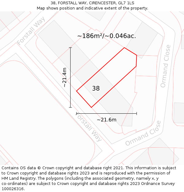 38, FORSTALL WAY, CIRENCESTER, GL7 1LS: Plot and title map