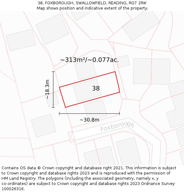 38, FOXBOROUGH, SWALLOWFIELD, READING, RG7 1RW: Plot and title map