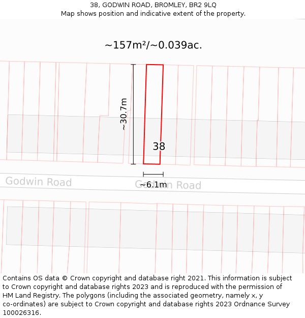 38, GODWIN ROAD, BROMLEY, BR2 9LQ: Plot and title map