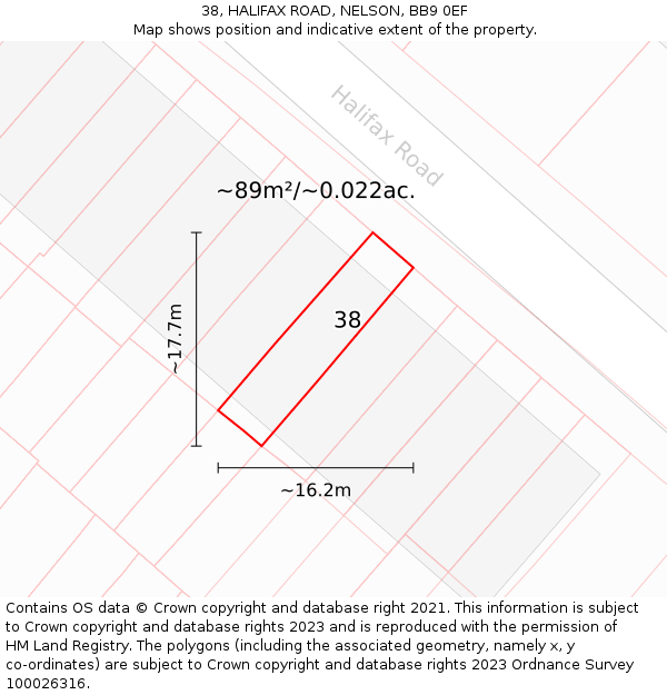 38, HALIFAX ROAD, NELSON, BB9 0EF: Plot and title map