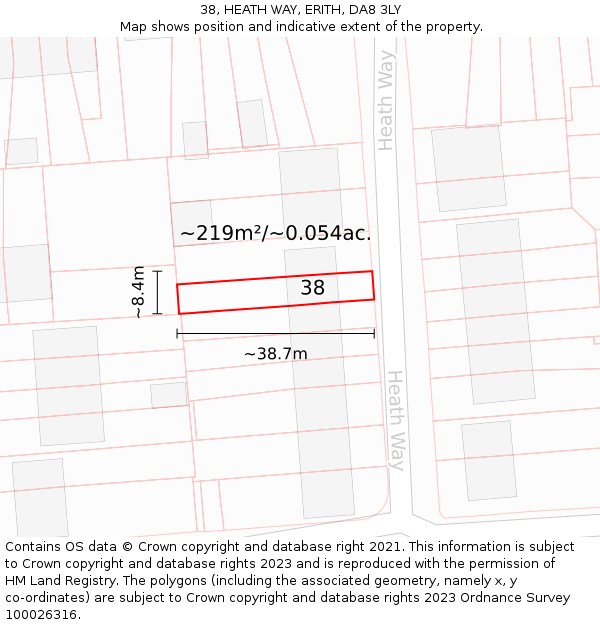 38, HEATH WAY, ERITH, DA8 3LY: Plot and title map