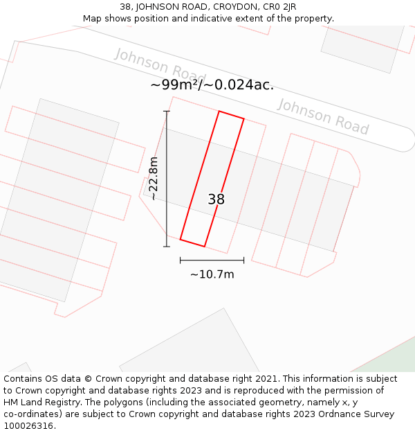 38, JOHNSON ROAD, CROYDON, CR0 2JR: Plot and title map