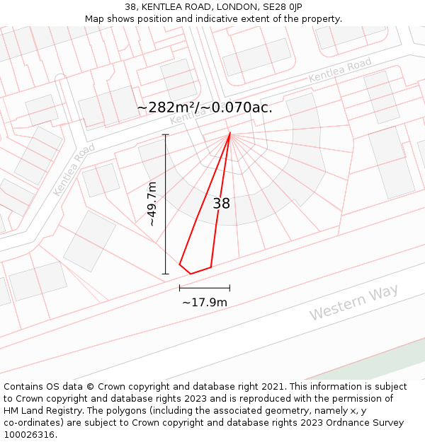 38, KENTLEA ROAD, LONDON, SE28 0JP: Plot and title map