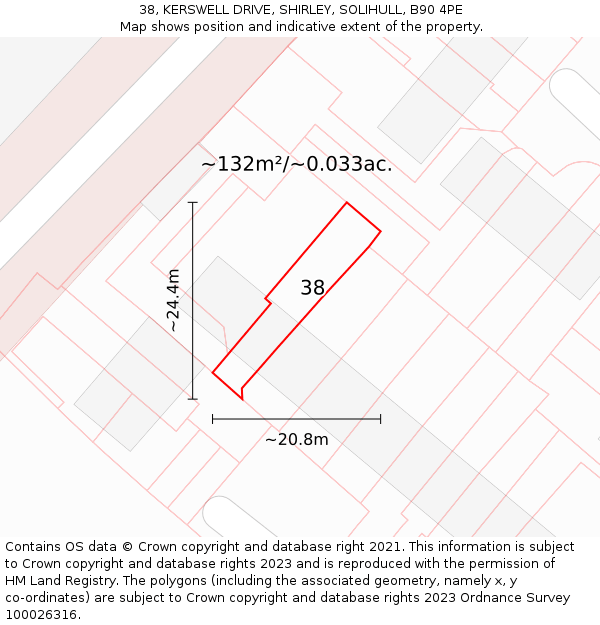 38, KERSWELL DRIVE, SHIRLEY, SOLIHULL, B90 4PE: Plot and title map