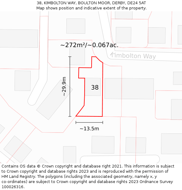 38, KIMBOLTON WAY, BOULTON MOOR, DERBY, DE24 5AT: Plot and title map
