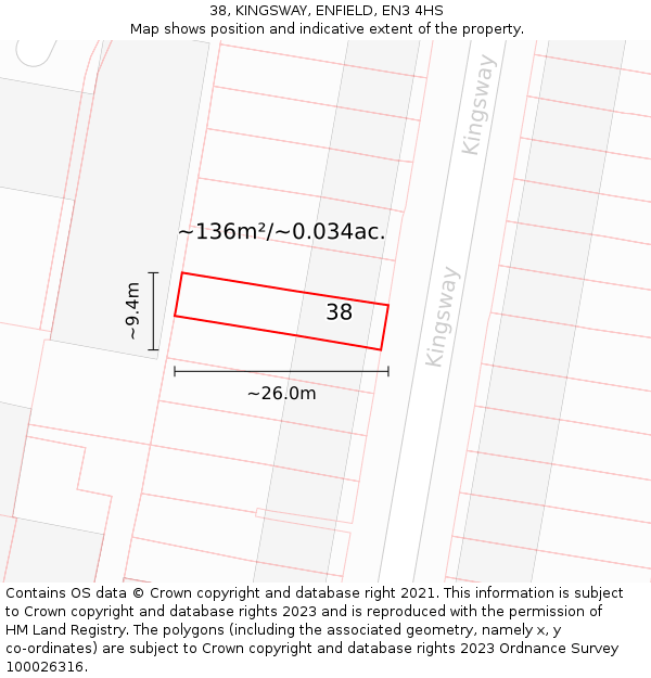 38, KINGSWAY, ENFIELD, EN3 4HS: Plot and title map