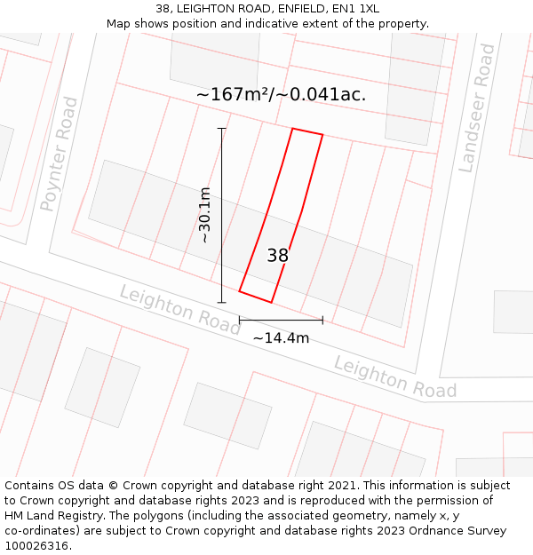 38, LEIGHTON ROAD, ENFIELD, EN1 1XL: Plot and title map