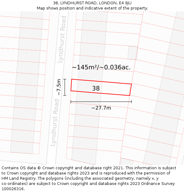 38, LYNDHURST ROAD, LONDON, E4 9JU: Plot and title map