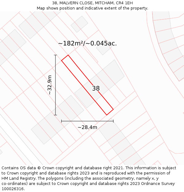 38, MALVERN CLOSE, MITCHAM, CR4 1EH: Plot and title map