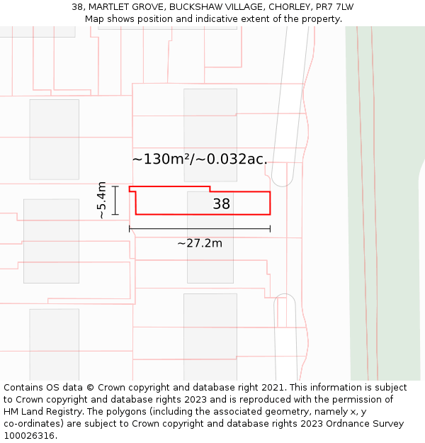 38, MARTLET GROVE, BUCKSHAW VILLAGE, CHORLEY, PR7 7LW: Plot and title map