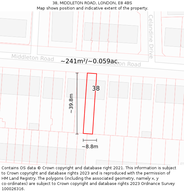 38, MIDDLETON ROAD, LONDON, E8 4BS: Plot and title map