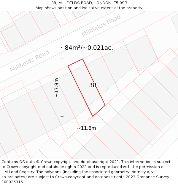 38, MILLFIELDS ROAD, LONDON, E5 0SB: Plot and title map