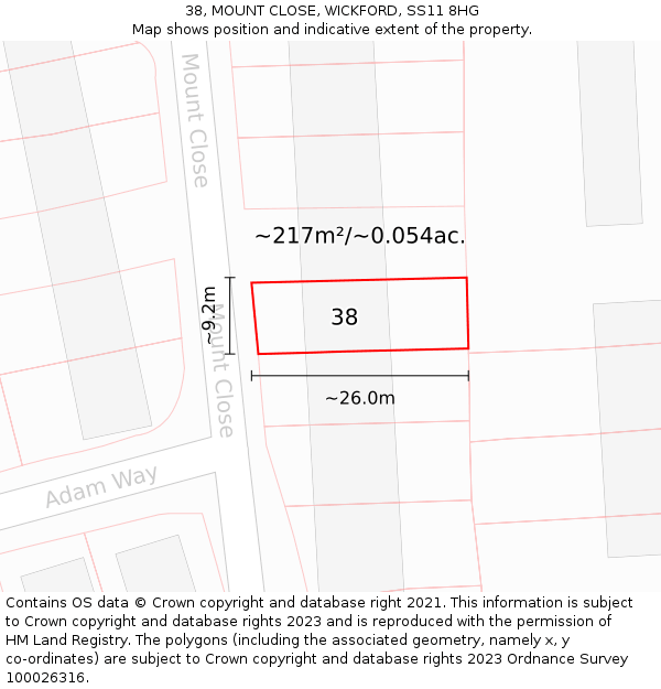 38, MOUNT CLOSE, WICKFORD, SS11 8HG: Plot and title map