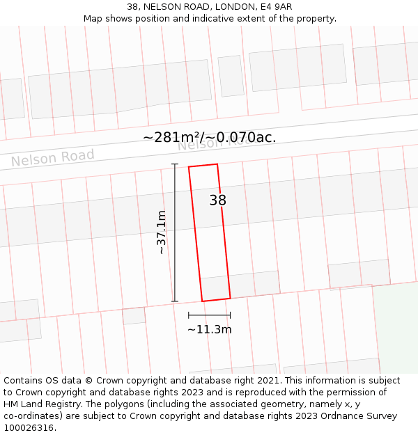 38, NELSON ROAD, LONDON, E4 9AR: Plot and title map