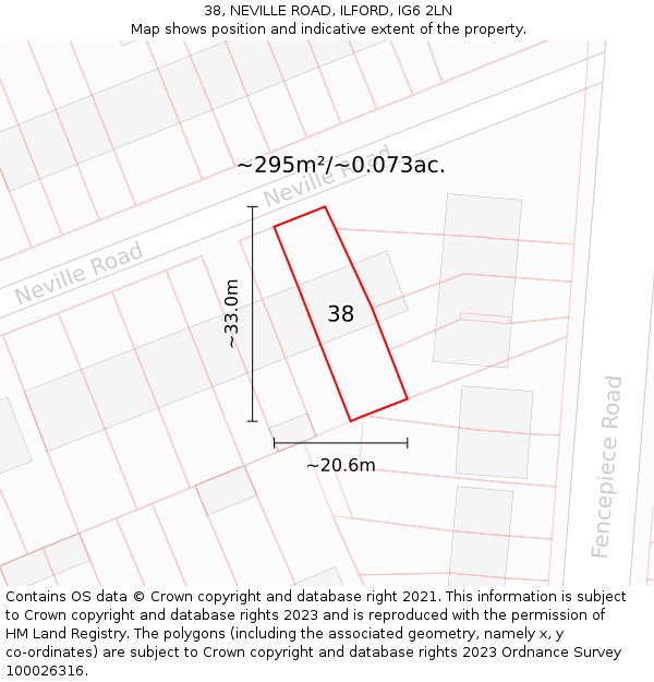 38, NEVILLE ROAD, ILFORD, IG6 2LN: Plot and title map