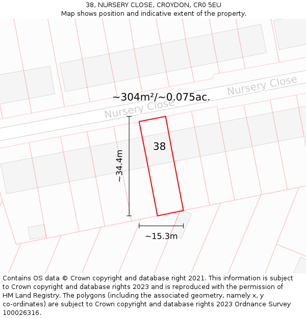 38, NURSERY CLOSE, CROYDON, CR0 5EU: Plot and title map