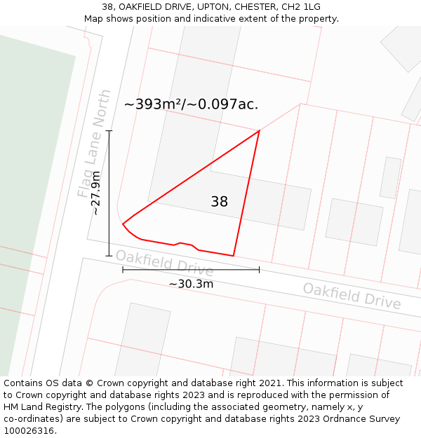 38, OAKFIELD DRIVE, UPTON, CHESTER, CH2 1LG: Plot and title map