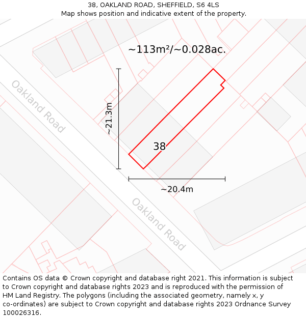 38, OAKLAND ROAD, SHEFFIELD, S6 4LS: Plot and title map